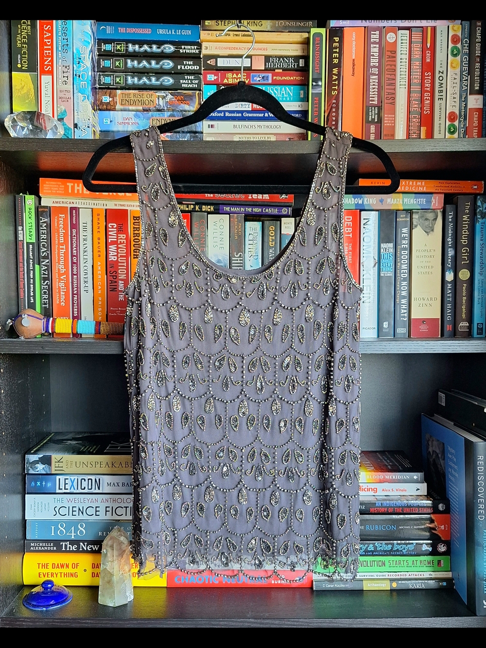 Purple beaded Evening Wear top with Silver beading